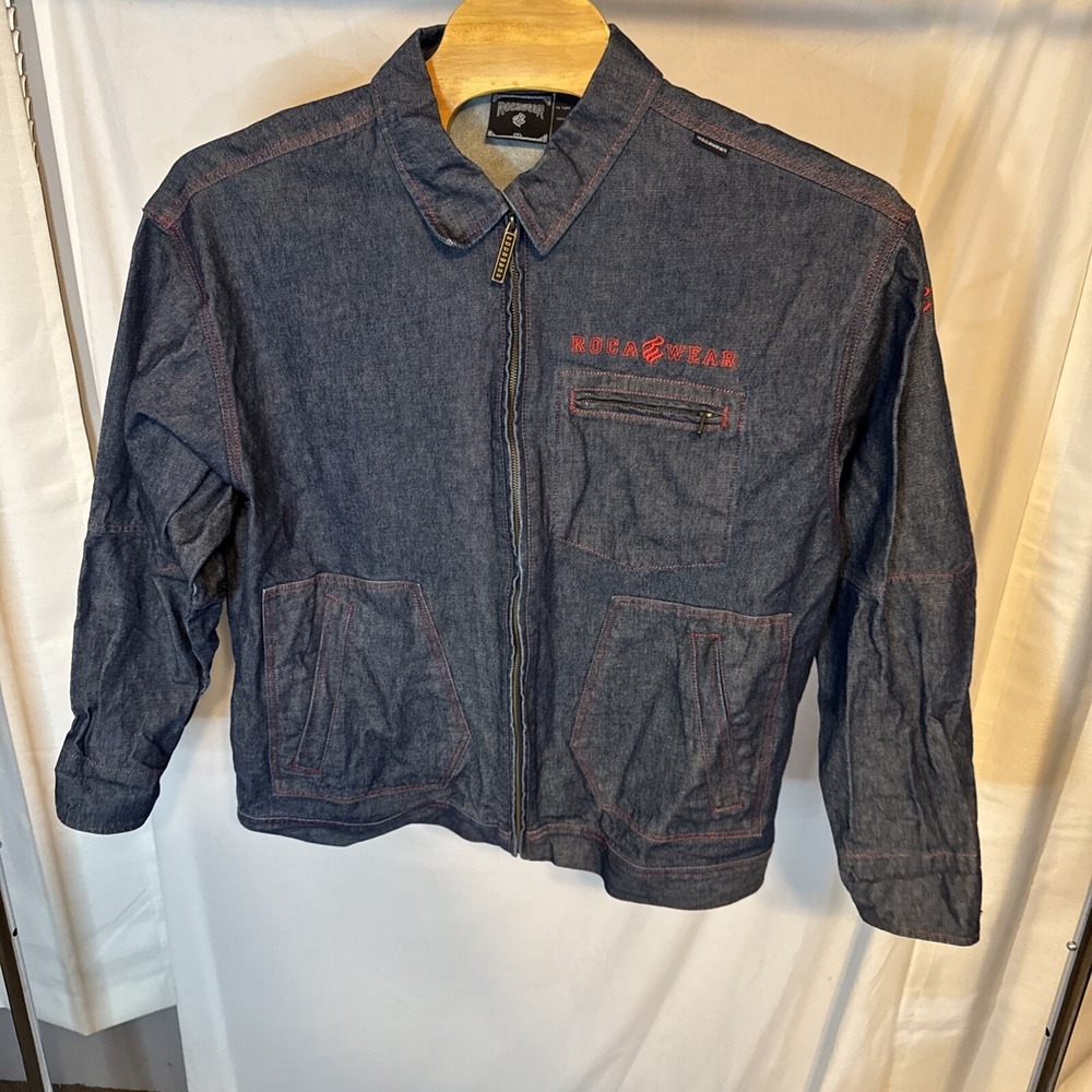 Vintage 2000s y2k Rocawear Red Stitched Denim Jean Jacket Hip Hop Adult Size 2XL